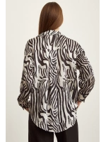 Zebra Desen V Yaka Saten Gömlek Siyah