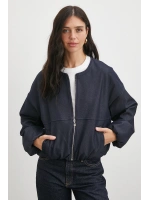 Beli Lastikli Fermuarlı Denim Görünümlü Bomber Ceket Lacivert