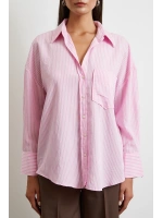 Çizgili Oversize Gömlek Pembe