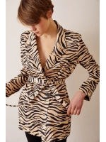 Düğmeli Kuşaklı Blazer Ceket Leopar