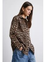 Leopar Desenli Poplin Gömlek Bej