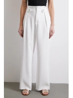 Bel Detaylı Wide Leg Pantolon Ekru