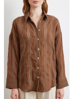 Organze Çizgili Gömlek Kahve