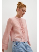 Dantel Kesimli Uzun Kollu Bluz Pembe