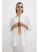 Oversize Keten Gömlek Beyaz