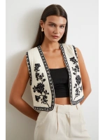 Nakış Oversize Yelek Krem