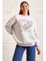 Bisiklet Yaka Baskılı Sweatshirt Kar Melanj