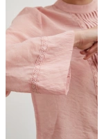 Dantel Kesimli Uzun Kollu Bluz Pembe