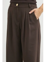 Beli Lastikli Pileli Geniş Paça Pantolon Kahve