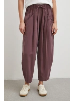 Bağcıklı Beli Lastikli Pileli Pantolon Mürdüm