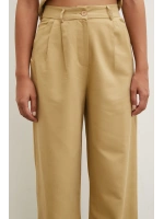 Boru Paça Yüksek Bel Keten Pantolon Camel