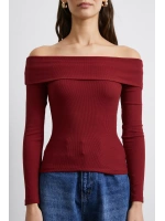 Omzu Açık Kaşkorse Bluz Bordo