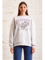 Bisiklet Yaka Baskılı Sweatshirt Kar Melanj