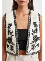 Nakış Oversize Yelek Krem