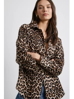 Leopar Desenli Poplin Gömlek Bej