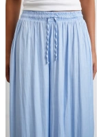 Beli Lastikli Geniş Paça Büzgülü Pantolon Mavi