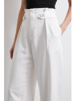 Bel Detaylı Wide Leg Pantolon Ekru