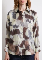 Batik Desen Saten Gömlek Kahve