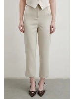 Önü Pensli Skinny Kumaş Pantolon Bej