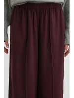 Çizgi Detaylı Geniş Paça Beli Lastikli Pantolon Bordo