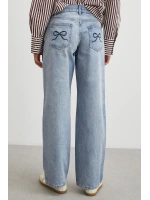 Düşük Bel Wide Leg Jean Mavi