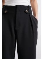 Bel Detaylı Wide Leg Pantolon Siyah