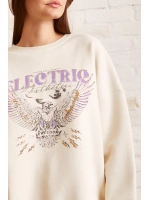 Bisiklet Yaka Baskılı Sweatshirt Krem