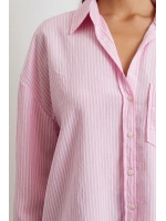 Çizgili Oversize Gömlek Pembe
