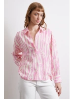 Zebra Desen Modal Gömlek Pembe