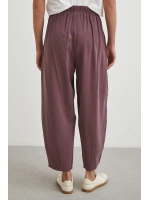 Bağcıklı Beli Lastikli Pileli Pantolon Mürdüm