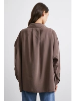 Oversize Cepli Modal Gömlek Kahve