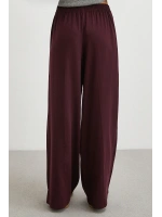 Çizgi Detaylı Geniş Paça Beli Lastikli Pantolon Bordo