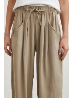 Bağcıklı Beli Lastikli Pileli Pantolon Taş