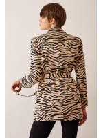 Düğmeli Kuşaklı Blazer Ceket Leopar