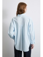 Keten Karışımlı Oversize Gömlek Mavi