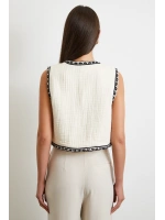 Nakış Oversize Yelek Krem