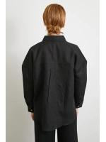 Cepli Oversize Keten Gömlek Siyah