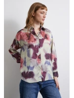 Batik Desen Saten Gömlek Lila
