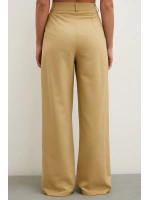 Boru Paça Yüksek Bel Keten Pantolon Camel