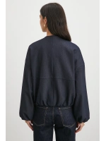 Beli Lastikli Fermuarlı Denim Görünümlü Bomber Ceket Lacivert