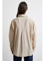 Cepli Oversize Keten  Gömlek Bej