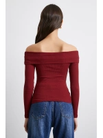 Omzu Açık Kaşkorse Bluz Bordo