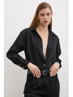 V Yaka Polyester Gömlek Siyah