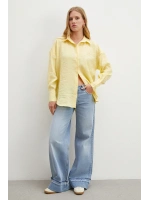 Dökümlü Oversize Modal Gömlek Sarı