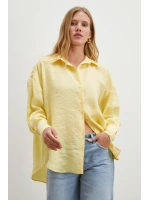 Dökümlü Oversize Modal Gömlek Sarı