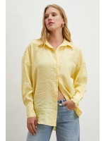 Dökümlü Oversize Modal Gömlek Sarı