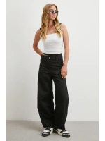 Orta Bel İnce Balon Jean Siyah