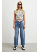 Yüksek Bel Beş Cepli Cropped Jean Mavi