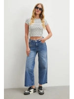 Yüksek Bel Beş Cepli Cropped Jean Mavi