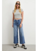 Yüksek Bel Beş Cepli Cropped Jean Mavi